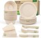Disposable Paper Plates Set 300PCS Compostable Sugarcane Plates, Bowls, Heavy-duty Utensil, Biodegradable Napkins, Eco-friendly Dinnerware Set for Party Camping 50 People